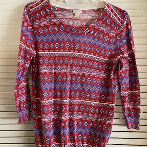 Red cream and blue light weight sweater